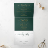 Emerald Green Modern Gold Script Foto Hochzeit Dreifach Gefaltete Einladung (Innenseite)