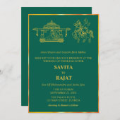 Emerald Green Modern Indian Wedding Einladung (Vorne/Hinten)