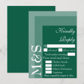 Emerald Green Modern Initial Wedding RSVP Card Dankeskarte (Vorne/Hinten)