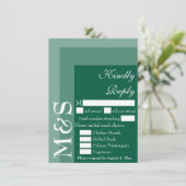 Emerald Green Modern Initial Wedding RSVP Card Dankeskarte (Stehend Vorderseite)