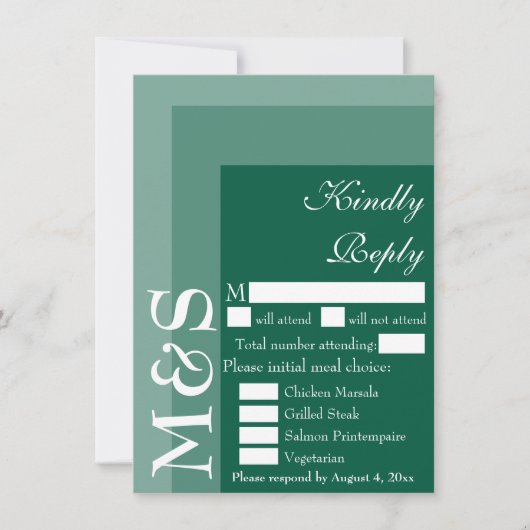 Emerald Green Modern Initial Wedding RSVP Card Dankeskarte (Vorderseite)