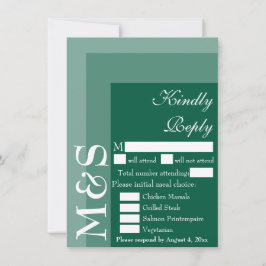 Emerald Green Modern Initial Wedding RSVP Card Dankeskarte