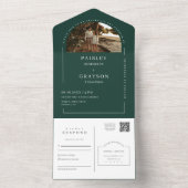 Emerald Green Modern Minimal Arch Foto QR Code All In One Einladung (Innen Boden)