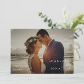 Emerald Green Modern Minimal Foto Wedding Dankeskarte (Stehend Vorderseite)