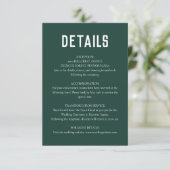 Emerald Green Modern Minimal Wedding Begleitkarte (Stehend Vorderseite)