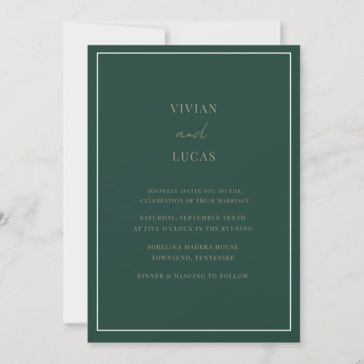 Emerald Green Modern Minimal Wedding Einladung (Vorderseite)
