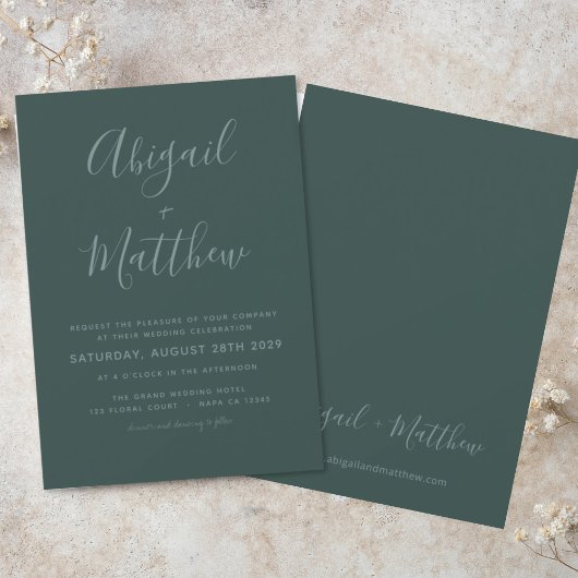 Emerald Green Modern Minimalistisch Boho Wedding Einladung