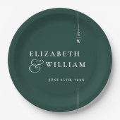 Emerald Green Modern Minimalistisch Monogram Weddi Pappteller (Vorderseite)