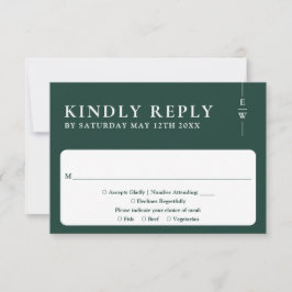Emerald Green Modern Minimalistisch Monogram Weddi RSVP Karte