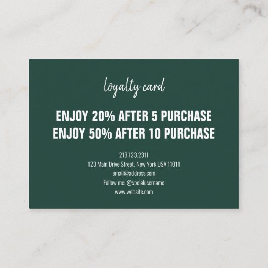 Emerald Green Modern Minimalistisch Punch Script Treuekarte (Rückseite)
