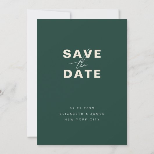 Emerald Green Modern Minimalistisch Save the Date (Vorderseite)