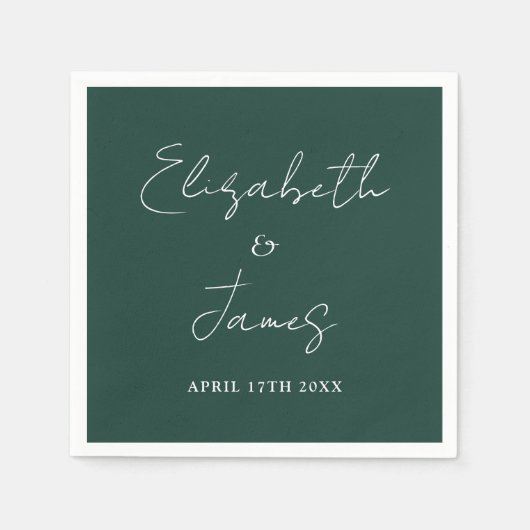 Emerald Green Modern Minimalistisch Script Wedding Serviette (Vorderseite)