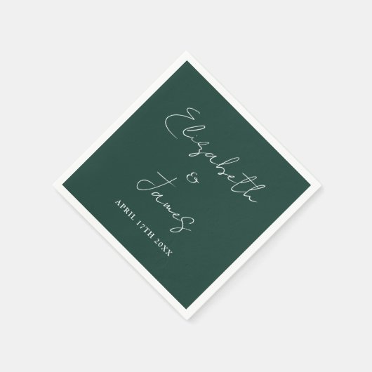 Emerald Green Modern Minimalistisch Script Wedding Serviette (Ecke)