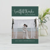 Emerald Green Modern Minimalistisch Wedding Foto F Dankeskarte (Stehend Vorderseite)