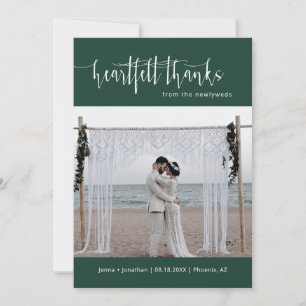 Emerald Green Modern Minimalistisch Wedding Foto F Dankeskarte