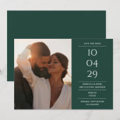 Emerald Green Modern Minimalistisch Wedding Foto Save The Date (Vorne/Hinten)
