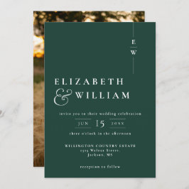 Emerald Green Modern Monogram Foto Wedding Einladung