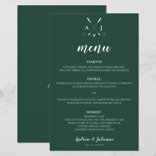 Emerald Green Modern Monogram Golf Wedding (Vorne/Hinten)