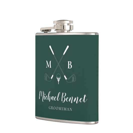 Emerald Green Modern Monogram Golf Wedding Flachmann (Links)