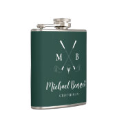 Emerald Green Modern Monogram Golf Wedding Flachmann (Rechts)