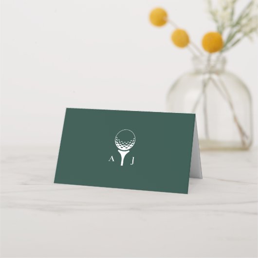 Emerald Green Modern Monogram Golf Wedding Platzkarte (Rückseite)