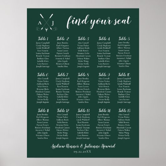 Emerald Green Modern Monogram Golf Wedding Poster (Vorne)