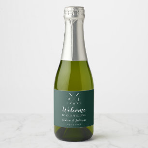 Emerald Green Modern Monogram Golf Wedding Schaumweinetikett