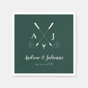 Emerald Green Modern Monogram Golf Wedding Serviette