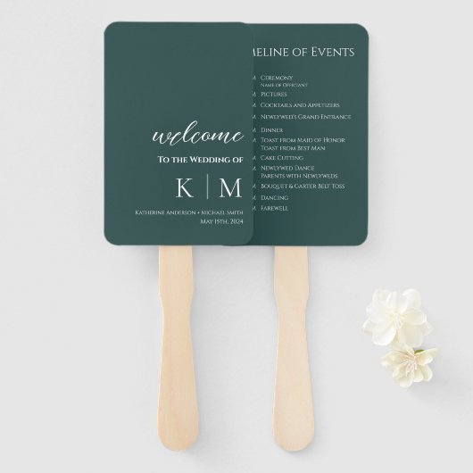 Emerald Green-Modern- Monogram-Wedding Program- Fächer (Vorne und Hinten)