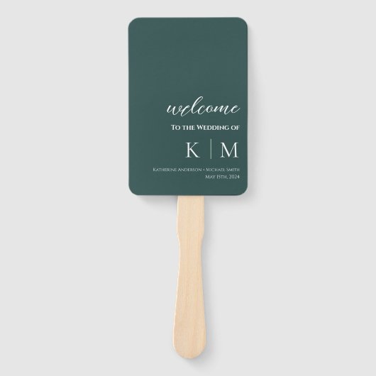 Emerald Green-Modern- Monogram-Wedding Program- Fächer (Vorderseite)