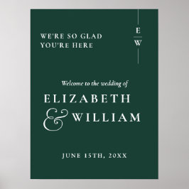 Emerald Green Modern Monogram Wedding Welcome Sign Poster