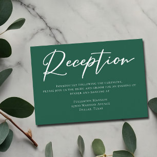 Emerald Green Modern Script Hochzeitsempfang Begleitkarte