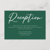 Emerald Green Modern Script Hochzeitsempfang Begleitkarte (Vorderseite)