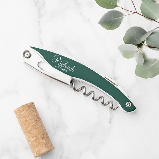 Emerald Green Modern Script Personalisiert Trauzeu Kellnermesser