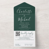 Emerald Green Modern Script QR Code Hochzeit All In One Einladung (Innen Boden)