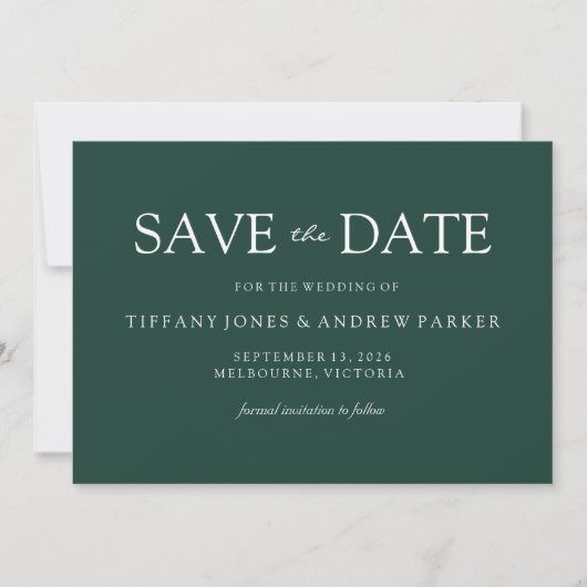 Emerald Green Modern Simple Wedding Save The Date (Vorderseite)