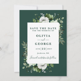Emerald Green Modern Watercolor Floral Wedding Save The Date