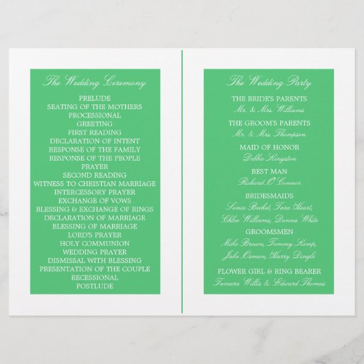 Emerald Green Modern Wedding Bi-fold-Programm (Rückseite)