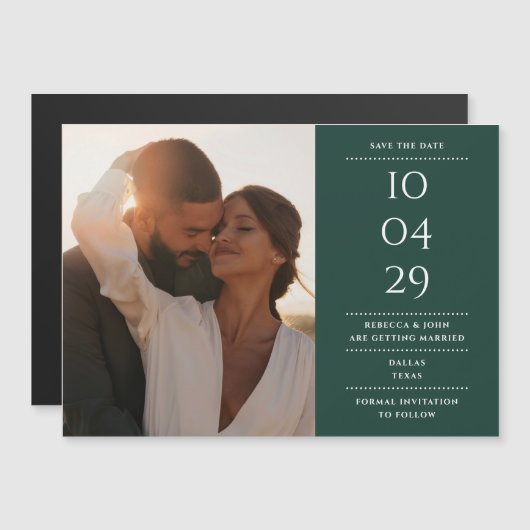 Emerald Green Modern Wedding Foto Save the Date Magneteinladung (Vorne/Hinten)