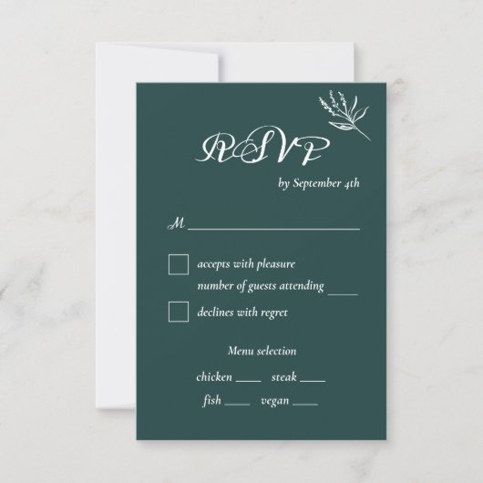 Emerald Green Modern Wedding Meal Choice RSVP Card Karte (Vorderseite)