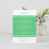 Emerald Green Modern Wedding Menu Menükarte (Stehend Vorderseite)