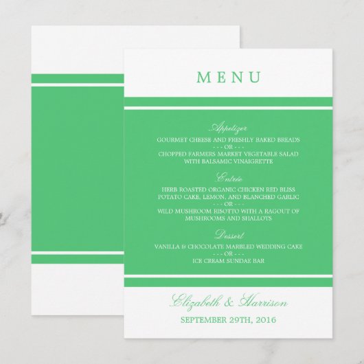 Emerald Green Modern Wedding Menu Menükarte (Vorne/Hinten)