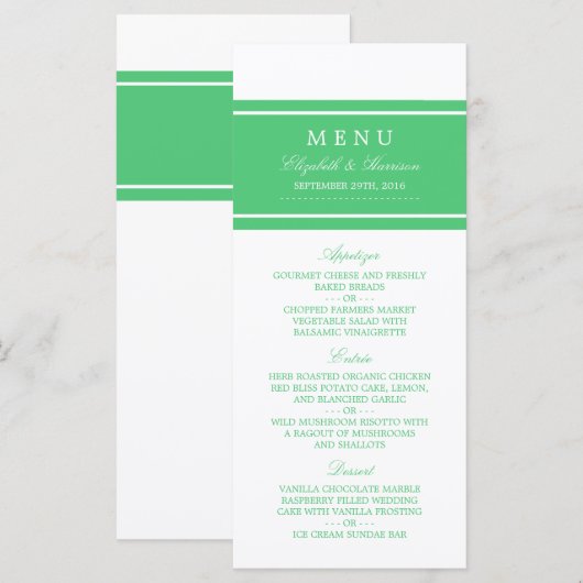 Emerald Green Modern Wedding Menu Menükarte (Vorne/Hinten)