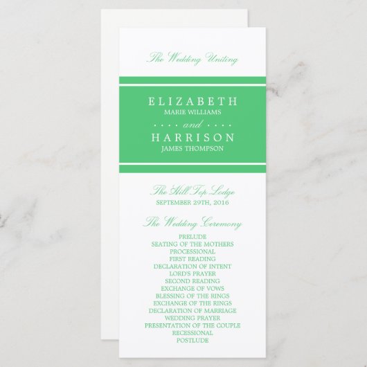 Emerald Green Modern Wedding Program Programm (Vorne/Hinten)