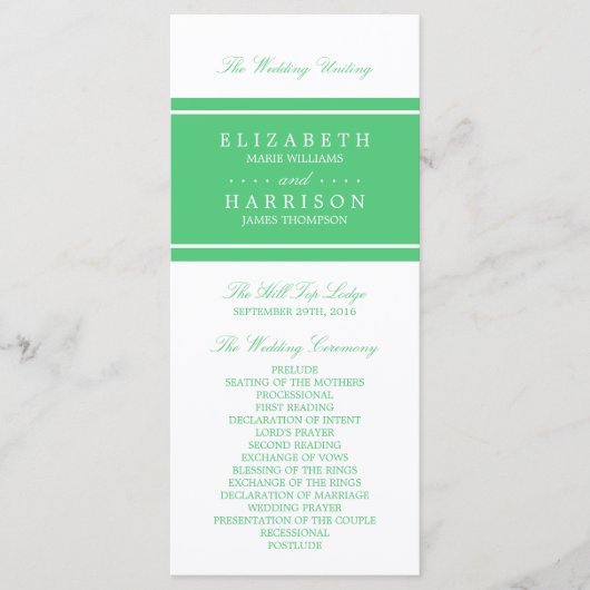 Emerald Green Modern Wedding Program Programm (Vorderseite)