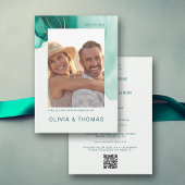 Emerald Green Modern Wedding QR Foto Rett Date Einladung