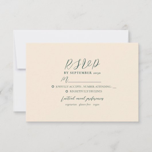 Emerald Green Modern Wedding RSVP Card (Vorderseite)