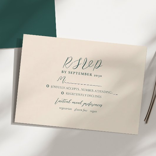 Emerald Green Modern Wedding RSVP Card Karte