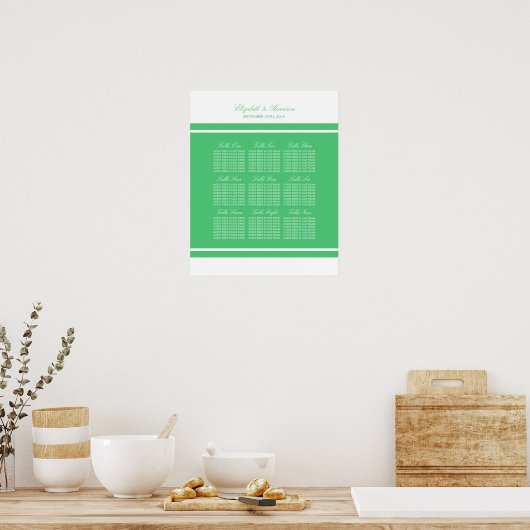 Emerald Green Modern Wedding Seating Chart Poster (Küche)