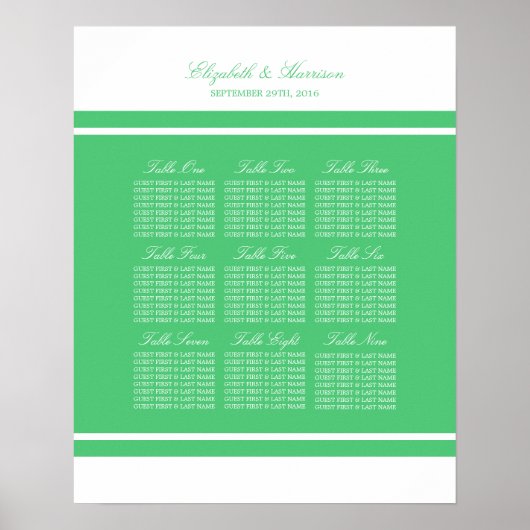 Emerald Green Modern Wedding Seating Chart Poster (Vorne)